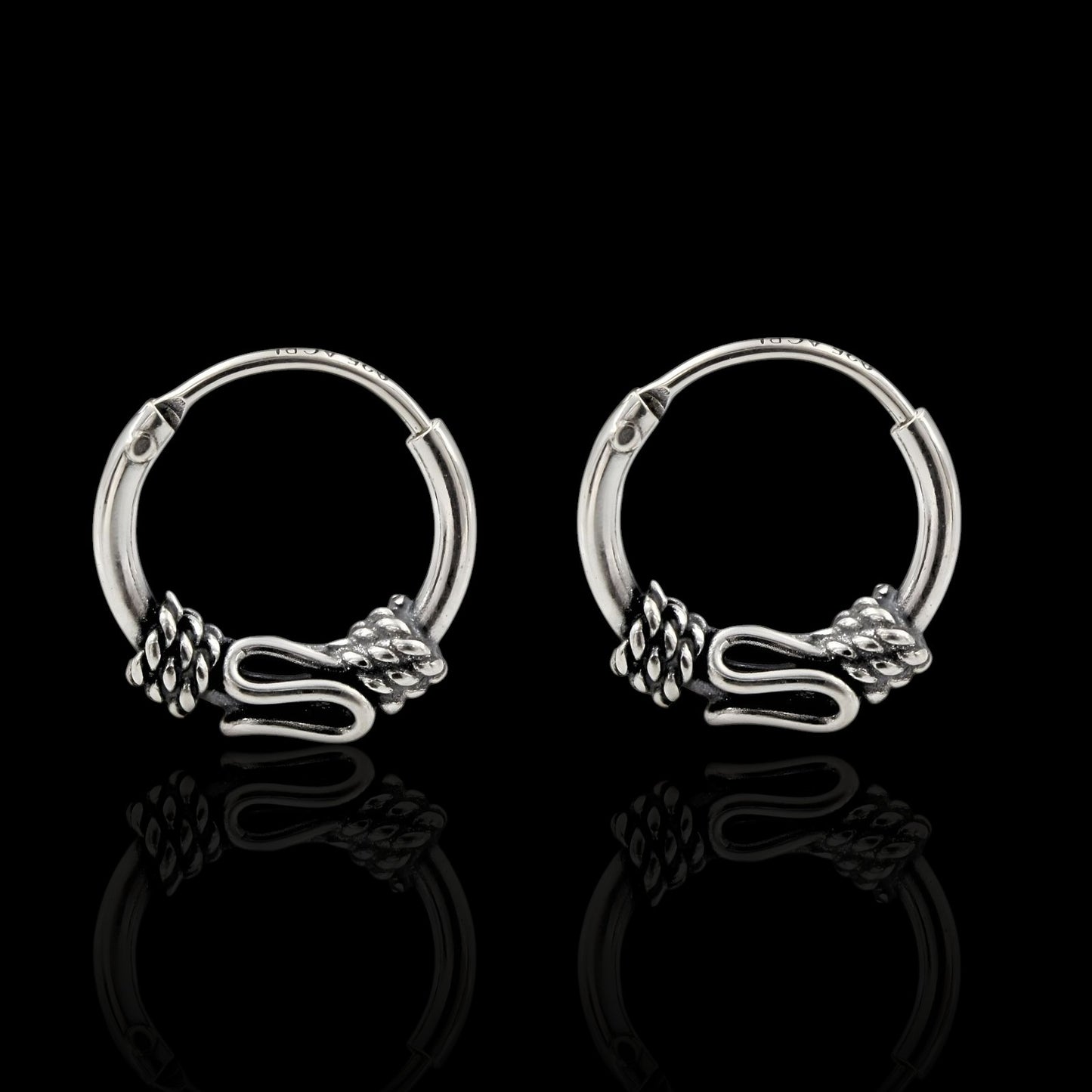 925 Real Sterling Silver Oxidized unique Design hoop earrings for Girls - Pair