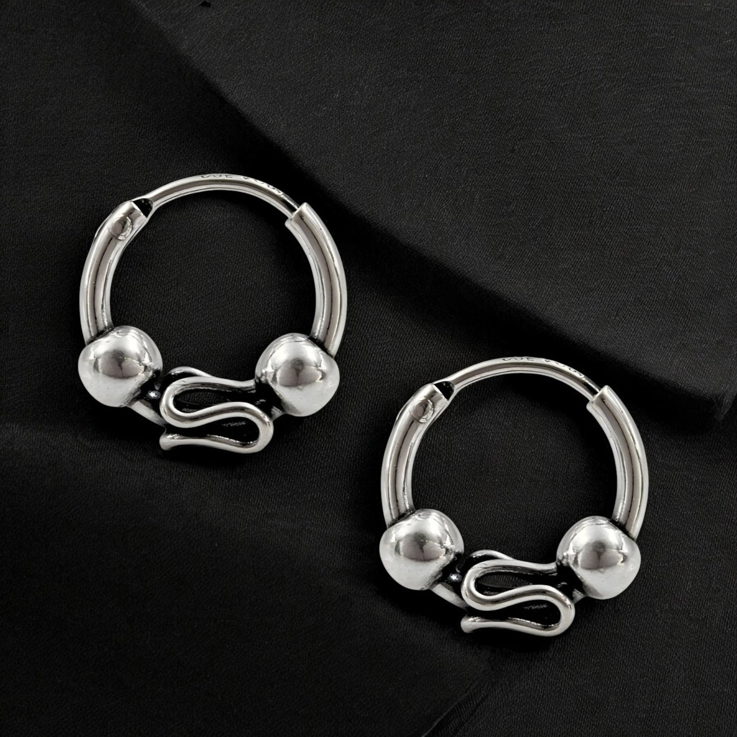 925 Real Sterling Silver Oxidized Bali hoop earrings for Girls - Pair