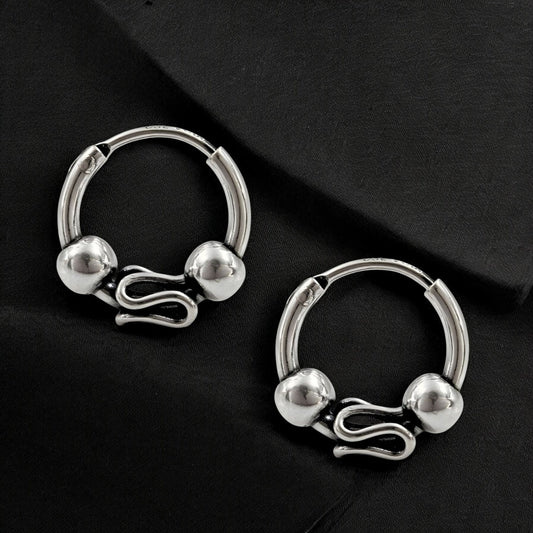 925 Real Sterling Silver Oxidized Bali hoop earrings for Girls - Pair