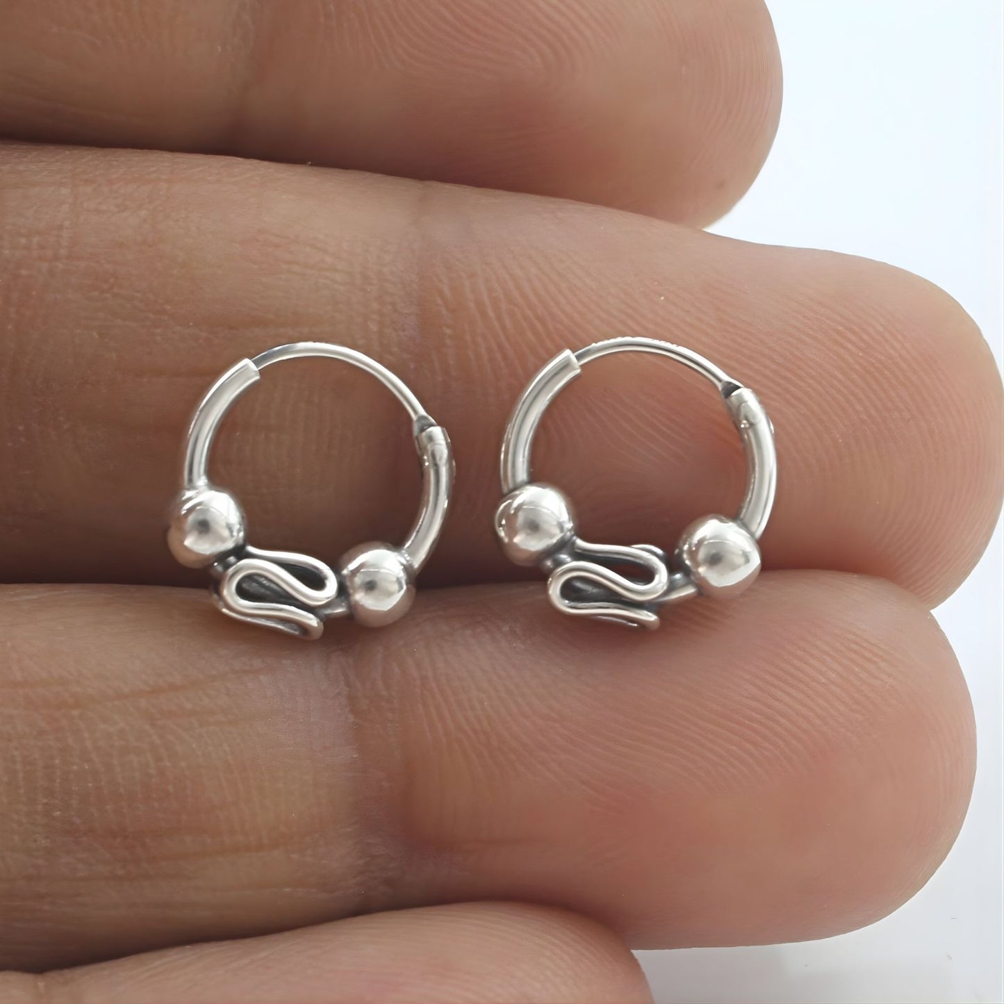 925 Real Sterling Silver Oxidized Bali hoop earrings for Girls - Pair
