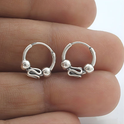 925 Real Sterling Silver Oxidized Bali hoop earrings for Girls - Pair