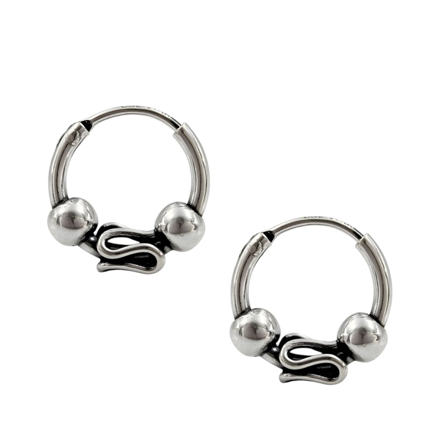 925 Real Sterling Silver Oxidized Bali hoop earrings for Girls - Pair