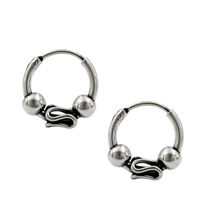 925 Real Sterling Silver Oxidized Bali hoop earrings for Girls - Pair