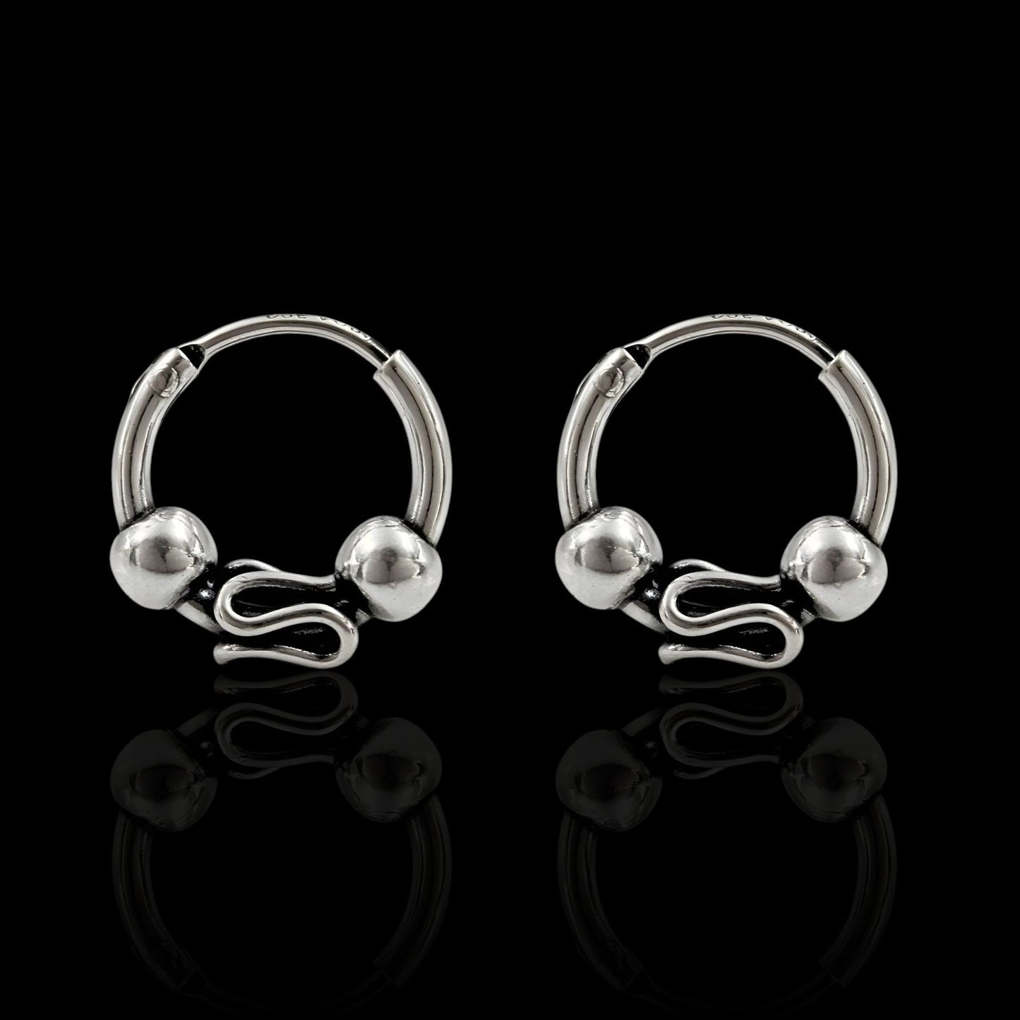 925 Real Sterling Silver Oxidized Bali hoop earrings for Girls - Pair