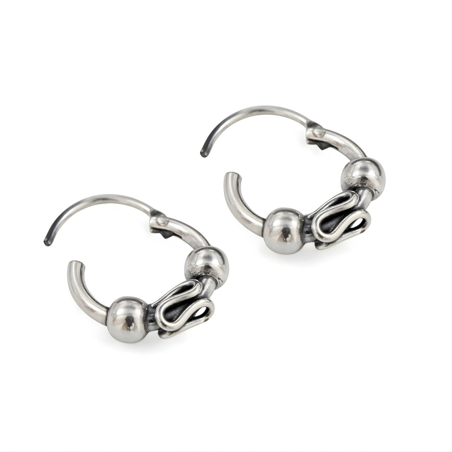 925 Real Sterling Silver Oxidized Bali hoop earrings for Girls - Pair