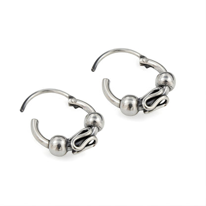 925 Real Sterling Silver Oxidized Bali hoop earrings for Girls - Pair