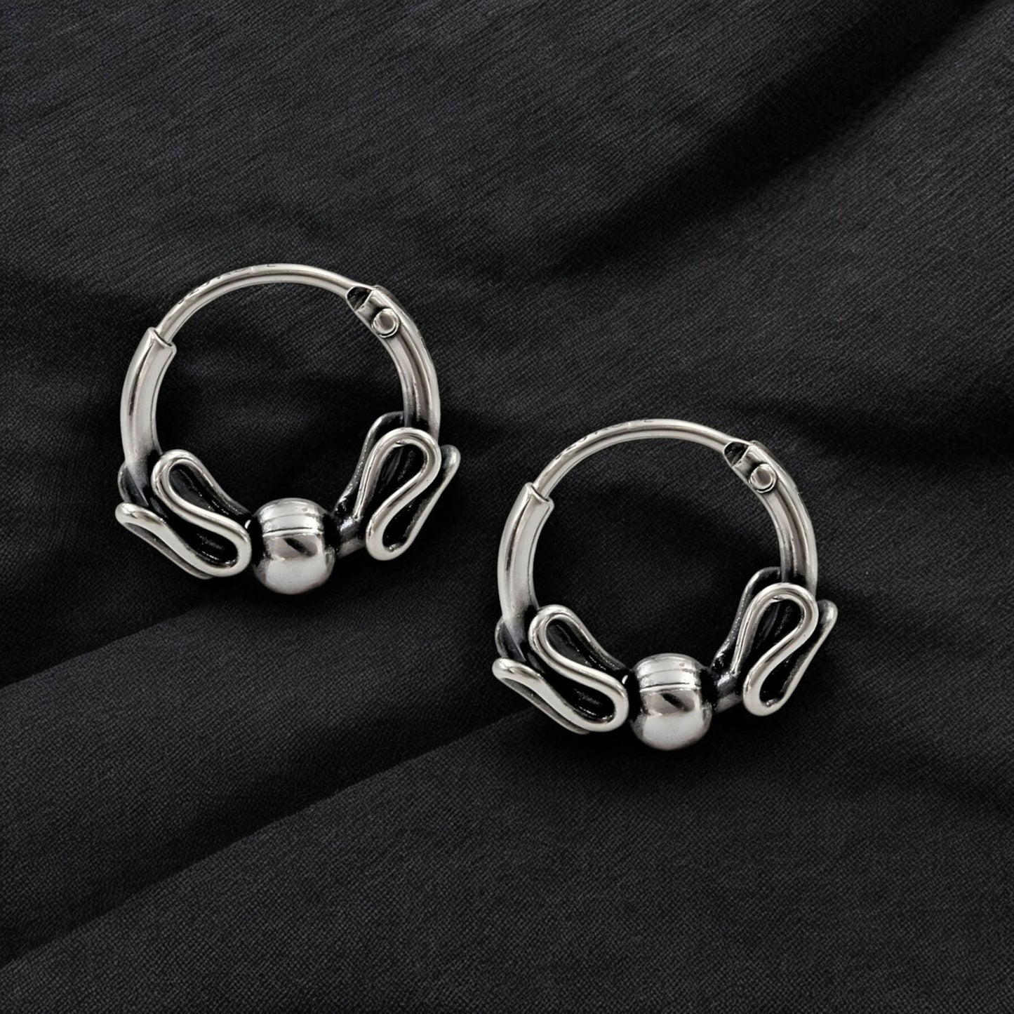 925 Real Sterling Silver Oxidized bali hoop earrings for Girls - Pair