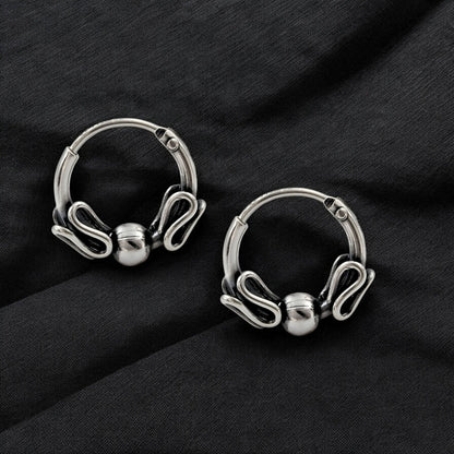 925 Real Sterling Silver Oxidized bali hoop earrings for Girls - Pair