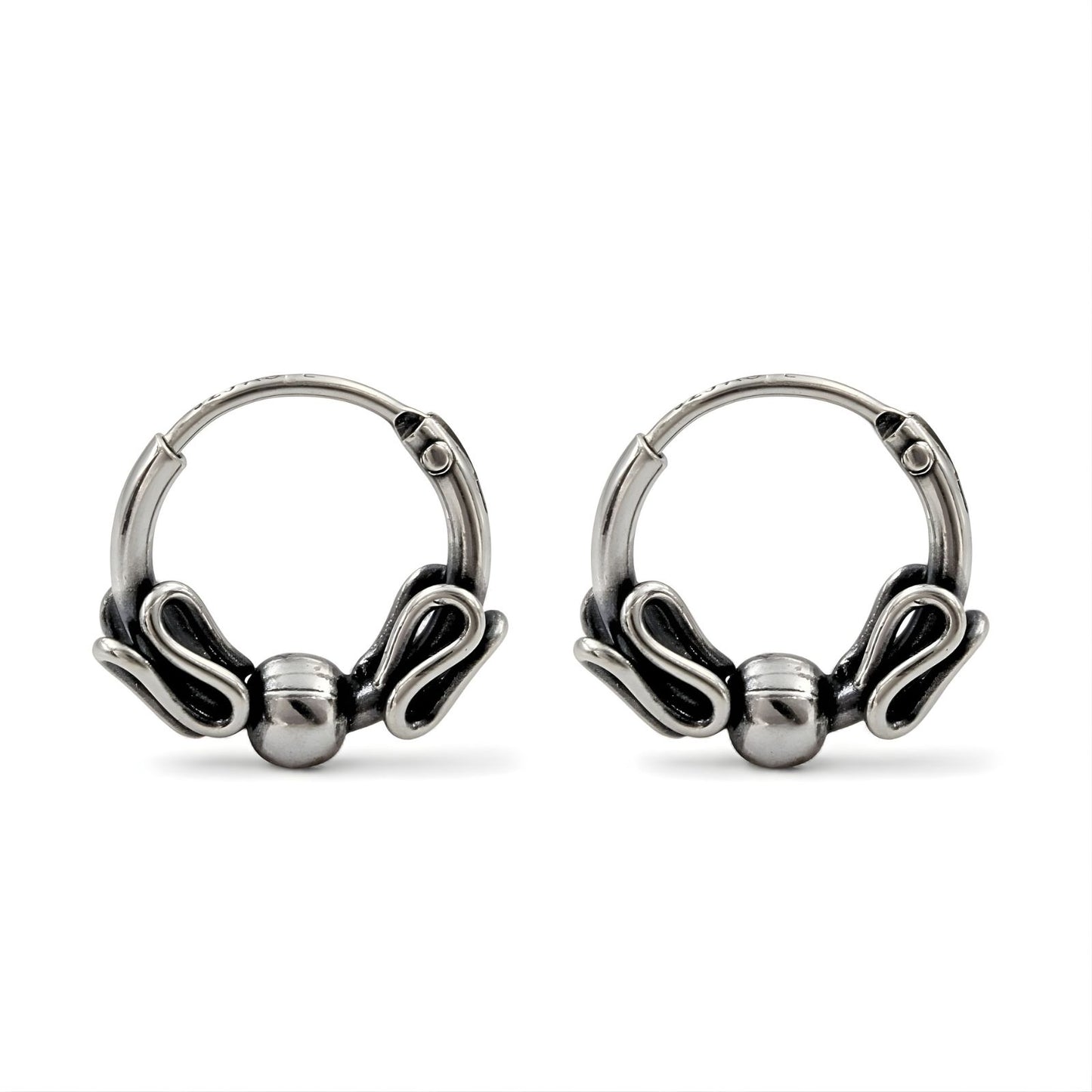 925 Real Sterling Silver Oxidized bali hoop earrings for Girls - Pair