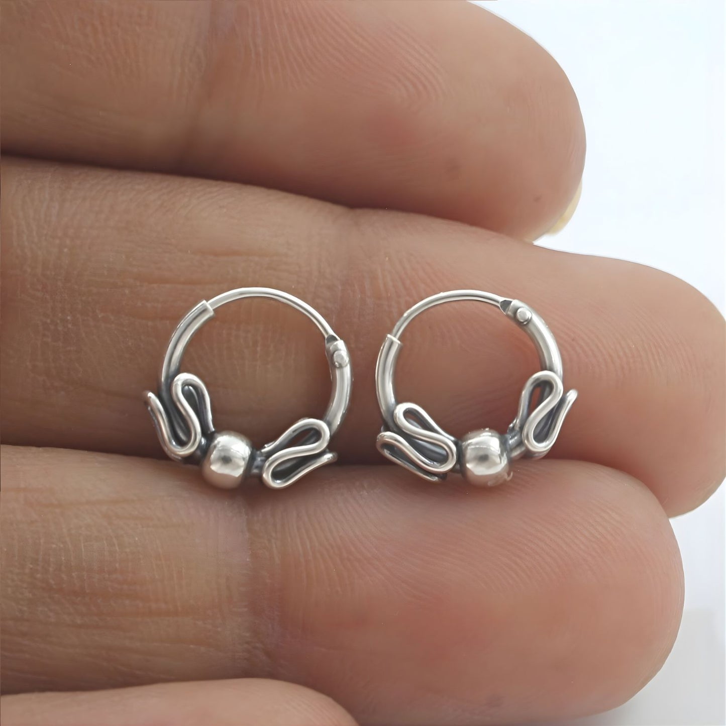 925 Real Sterling Silver Oxidized bali hoop earrings for Girls - Pair