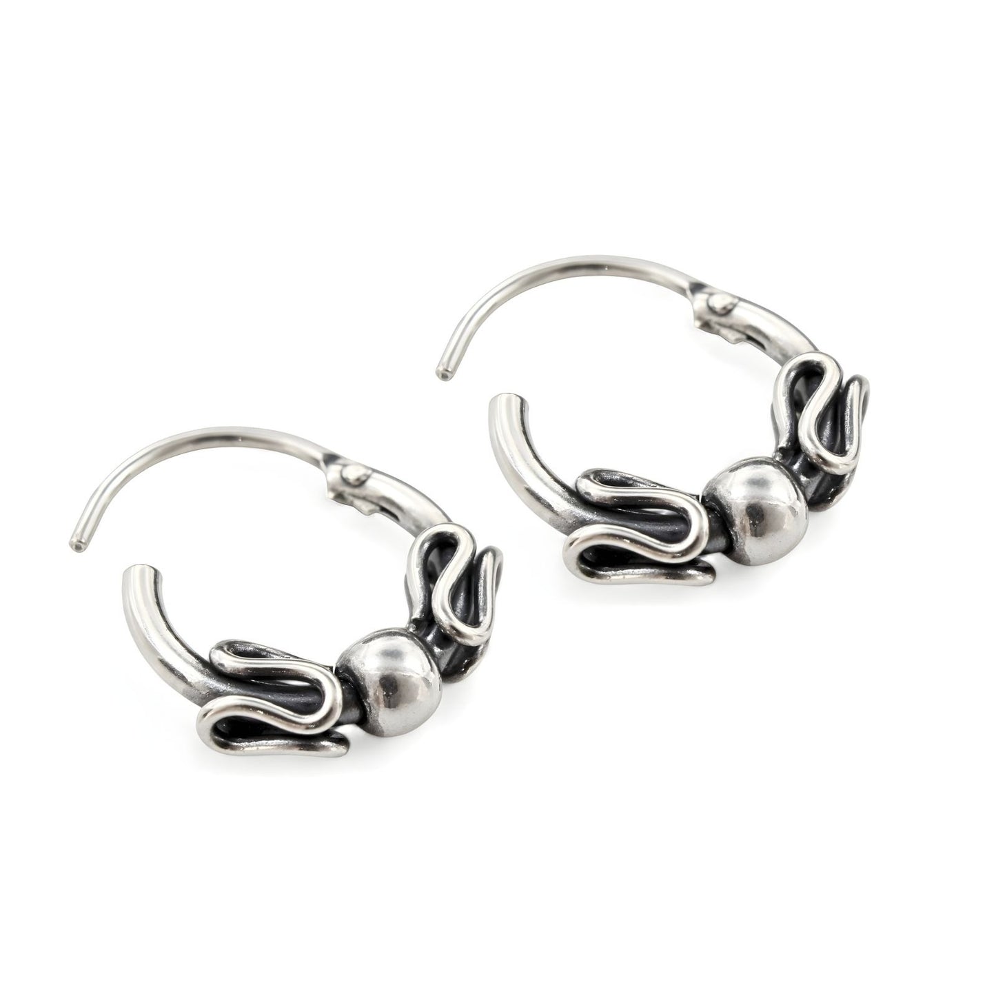 925 Real Sterling Silver Oxidized bali hoop earrings for Girls - Pair