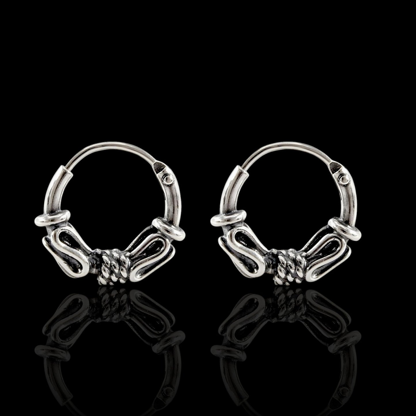 925 Real Sterling Silver Oxidized wired style bali hoop earrings for Girls - Pair