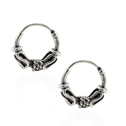 925 Real Sterling Silver Oxidized wired style bali hoop earrings for Girls - Pair