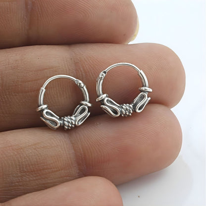 925 Real Sterling Silver Oxidized wired style bali hoop earrings for Girls - Pair