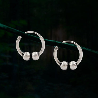 925 Real Sterling Silver Oxidized ball design bali hoop earrings for Girls - Pair