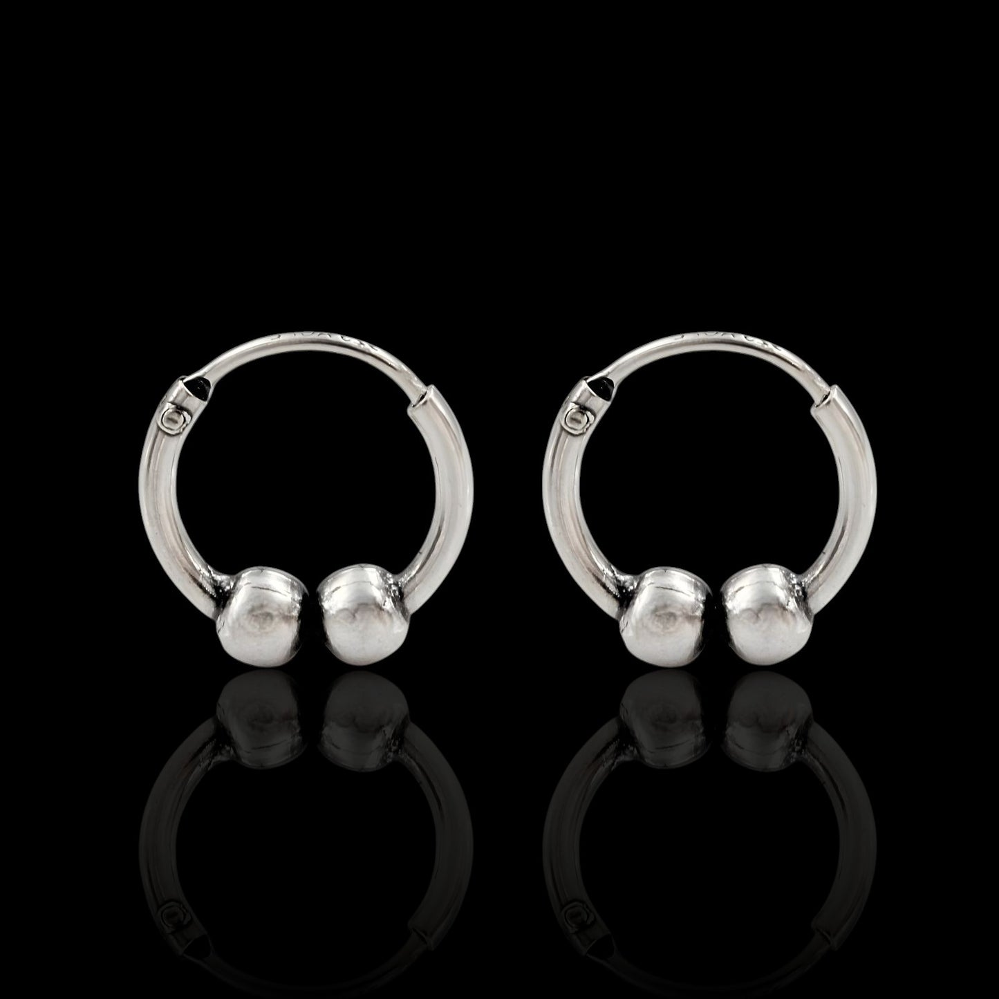 925 Real Sterling Silver Oxidized ball design bali hoop earrings for Girls - Pair