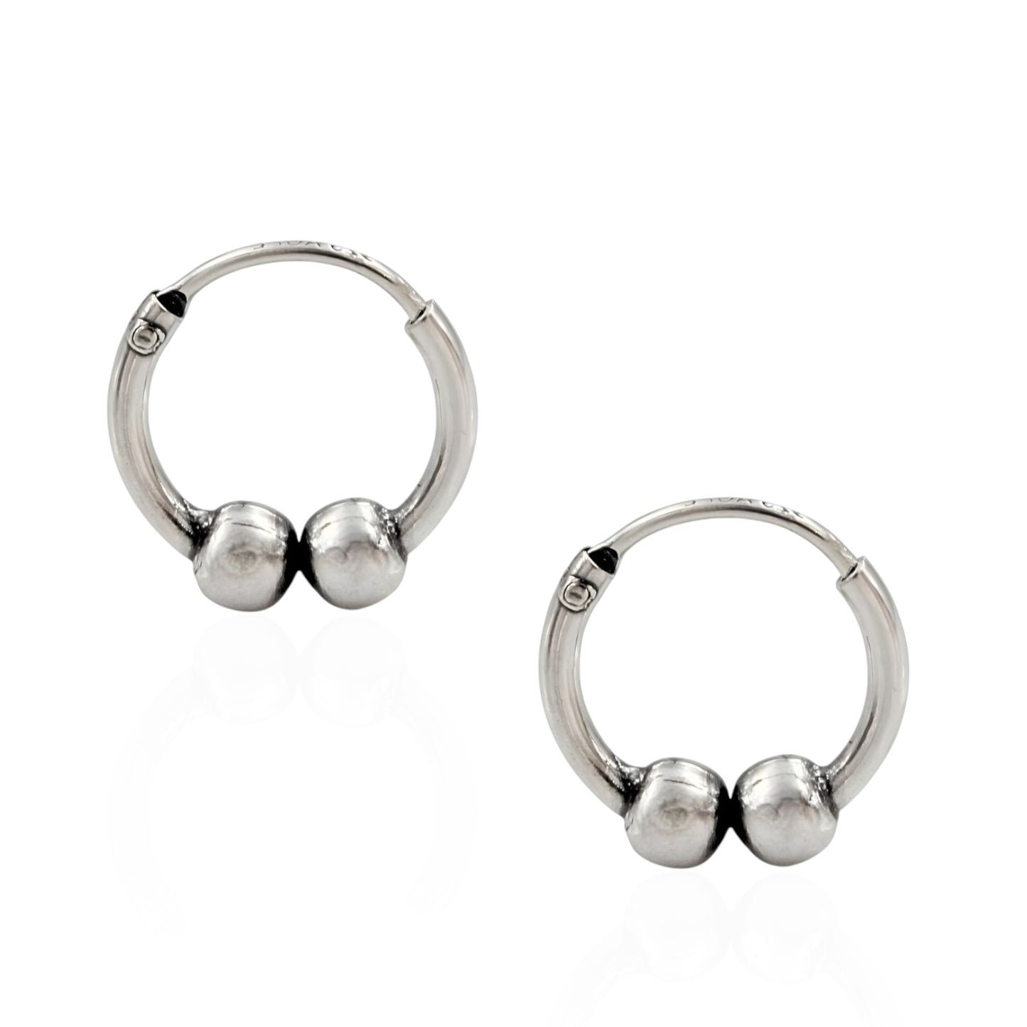 925 Real Sterling Silver Oxidized ball design bali hoop earrings for Girls - Pair
