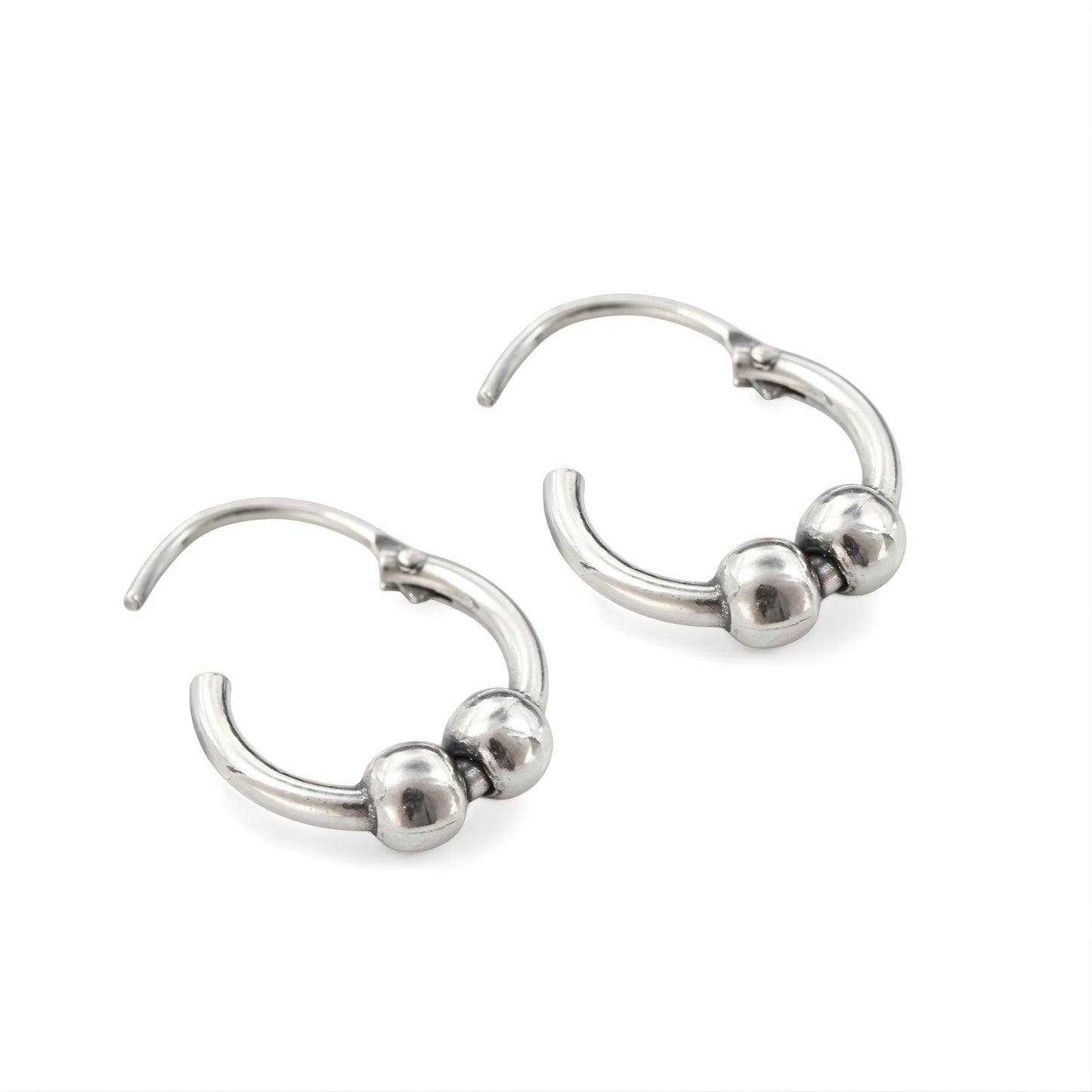 925 Real Sterling Silver Oxidized ball design bali hoop earrings for Girls - Pair
