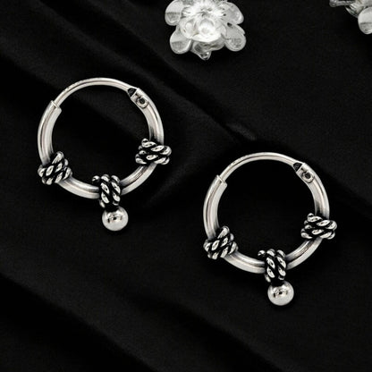 925 Real Sterling Silver Oxidized divine bali hoop earrings for Girls - Pair