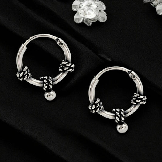 925 Real Sterling Silver Oxidized divine bali hoop earrings for Girls - Pair