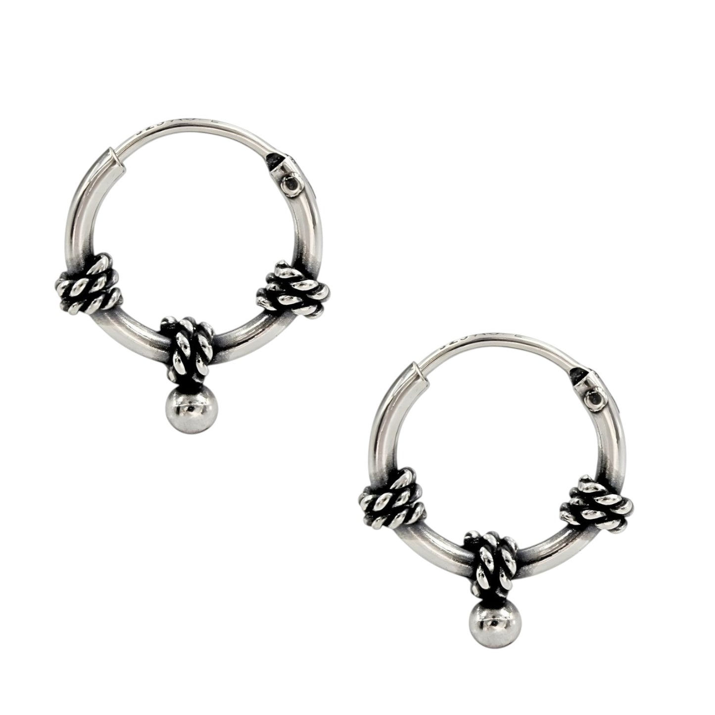 925 Real Sterling Silver Oxidized divine bali hoop earrings for Girls - Pair