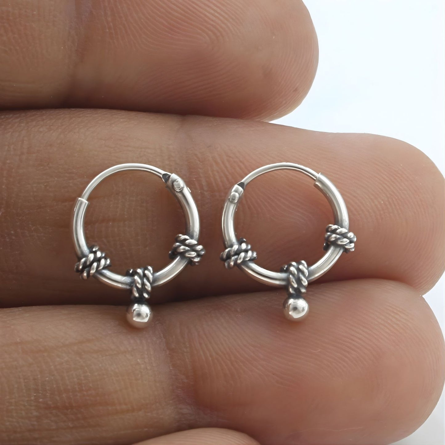 925 Real Sterling Silver Oxidized divine bali hoop earrings for Girls - Pair