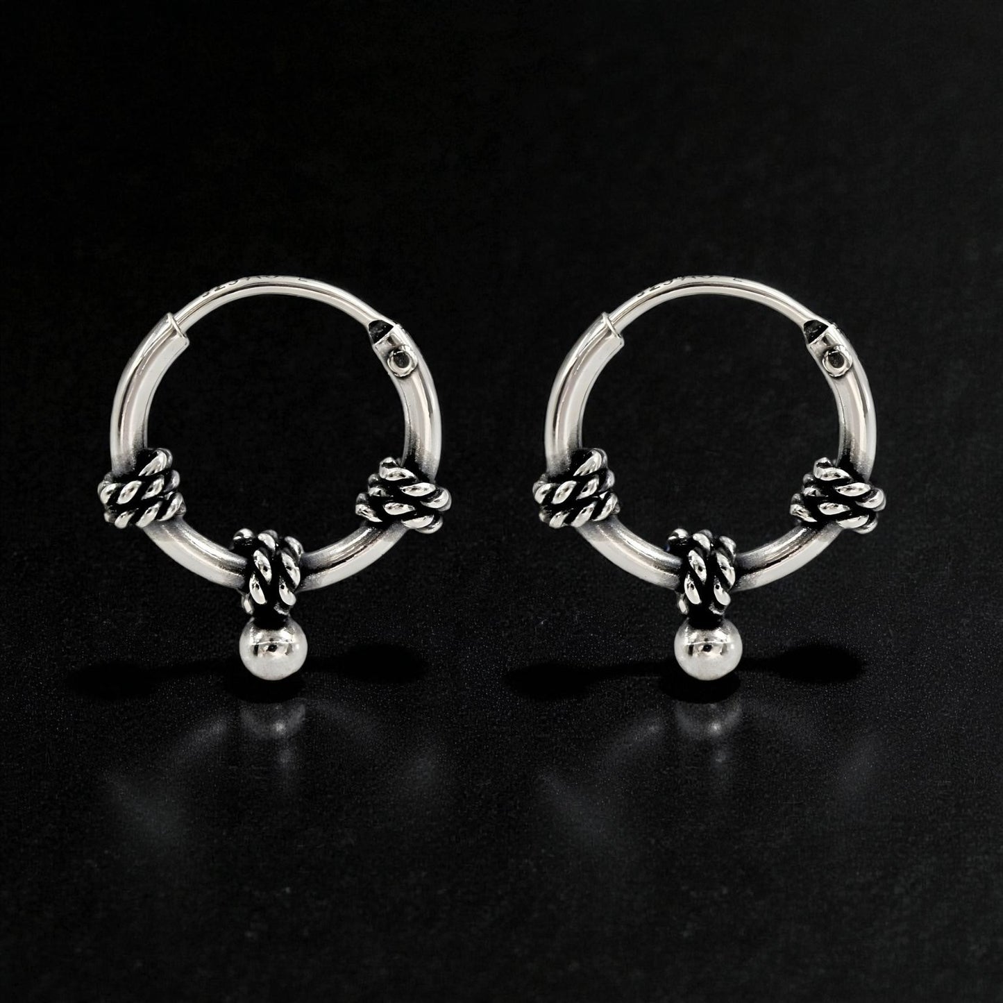 925 Real Sterling Silver Oxidized divine bali hoop earrings for Girls - Pair