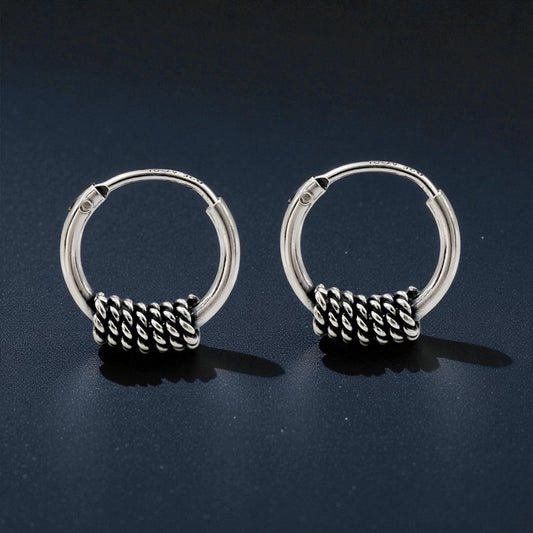 Trible 925 Real Sterling Silver Oxidized hoop earrings for Girls  - Pair