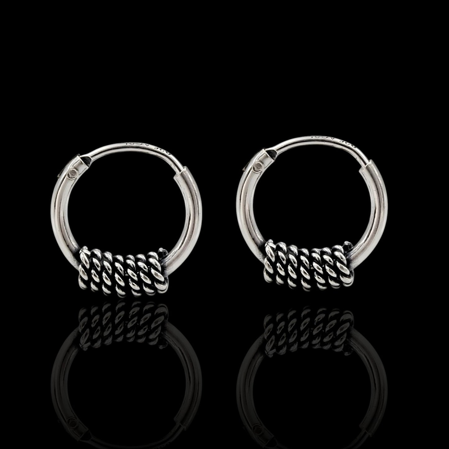 Trible 925 Real Sterling Silver Oxidized hoop earrings for Girls  - Pair