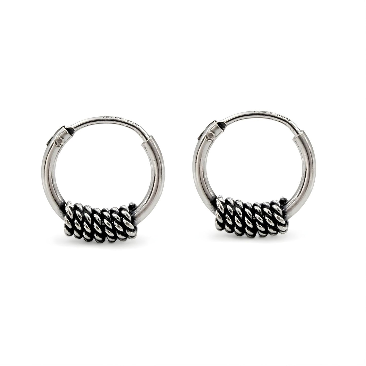 Trible 925 Real Sterling Silver Oxidized hoop earrings for Girls  - Pair