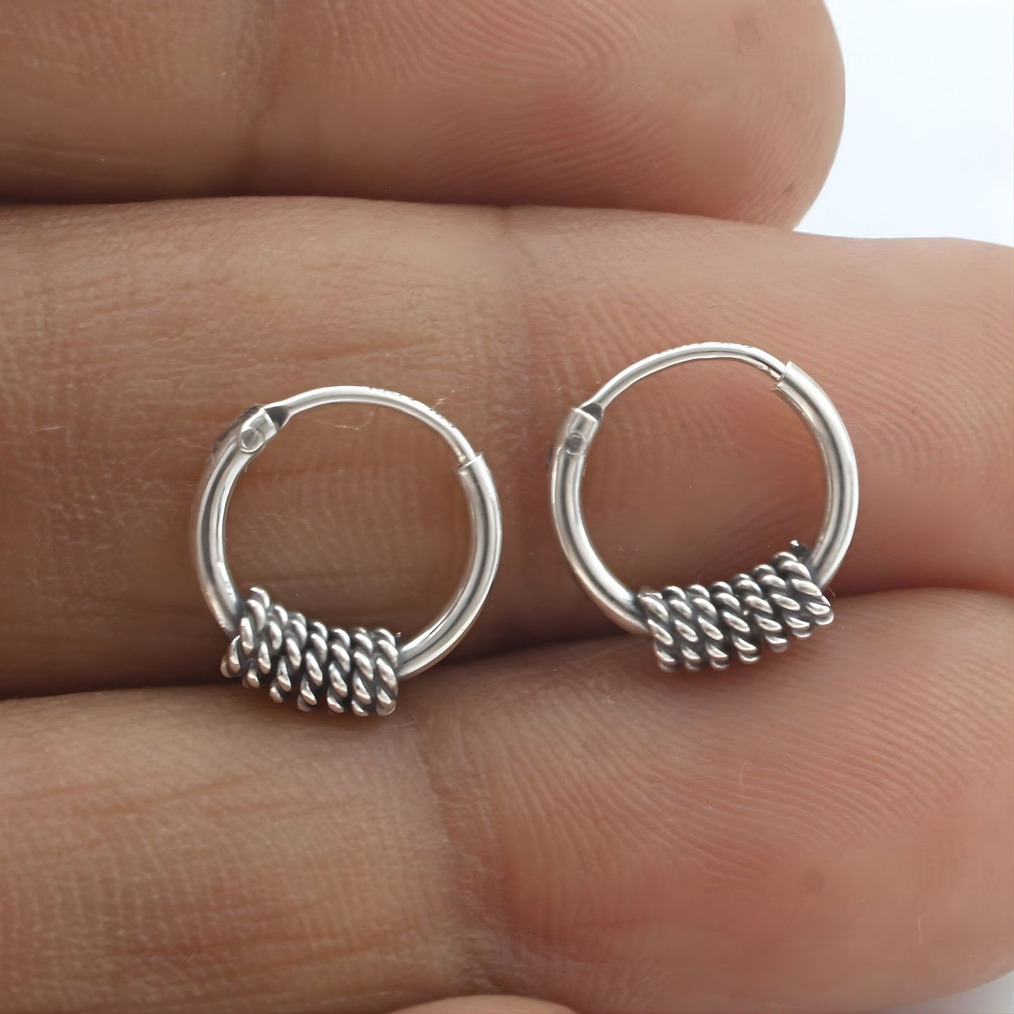 Trible 925 Real Sterling Silver Oxidized hoop earrings for Girls  - Pair