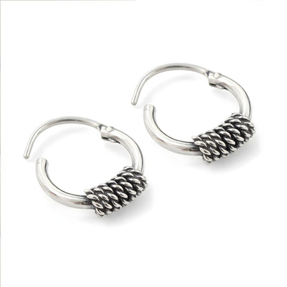 Trible 925 Real Sterling Silver Oxidized hoop earrings for Girls  - Pair