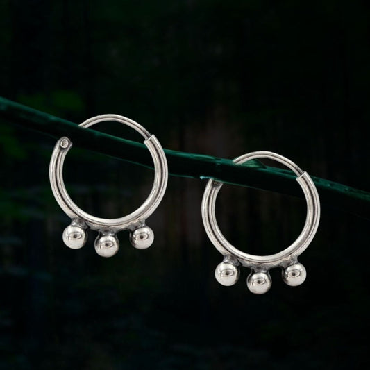 925 Real Sterling Silver Oxidized small bali hoop earrings for Girls - Pair