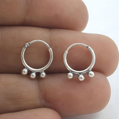 925 Real Sterling Silver Oxidized small bali hoop earrings for Girls - Pair