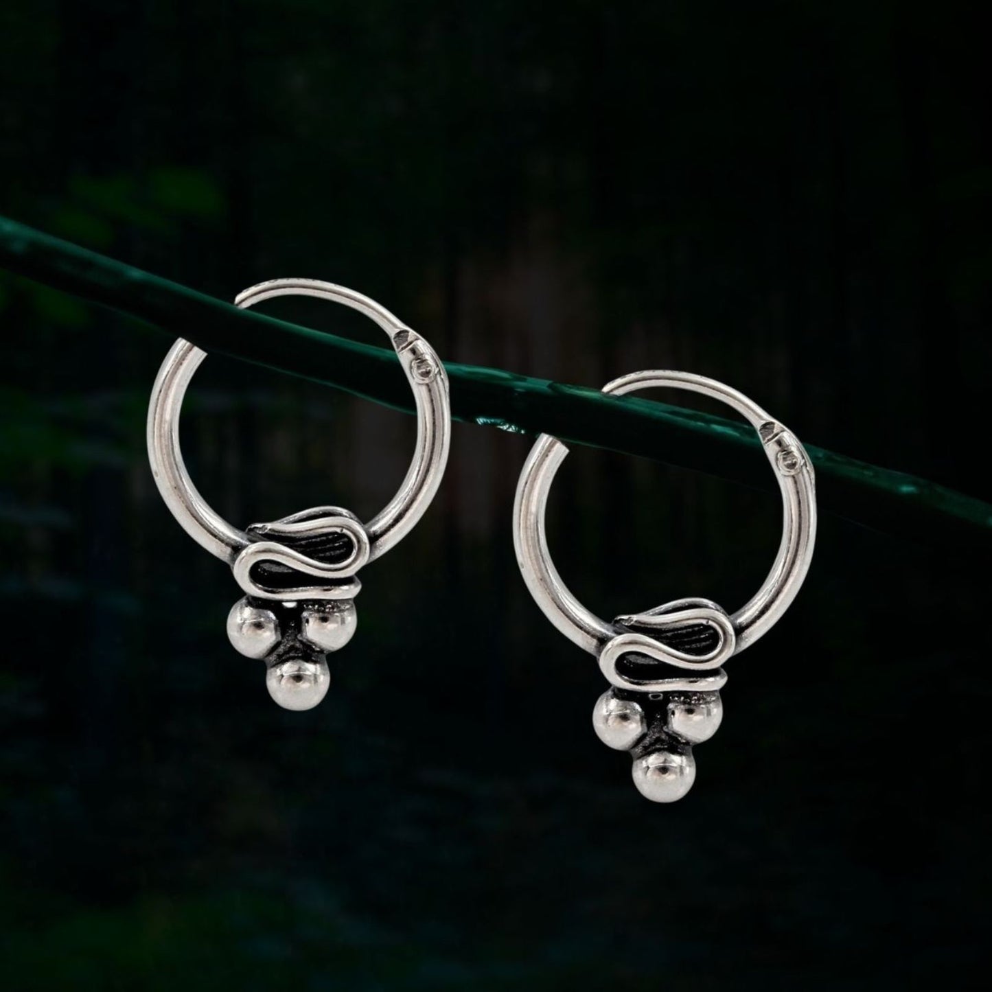 925 Real Sterling Silver Oxidized small hoop earrings for Girls - Pair