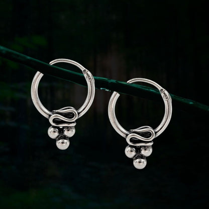 925 Real Sterling Silver Oxidized small hoop earrings for Girls - Pair