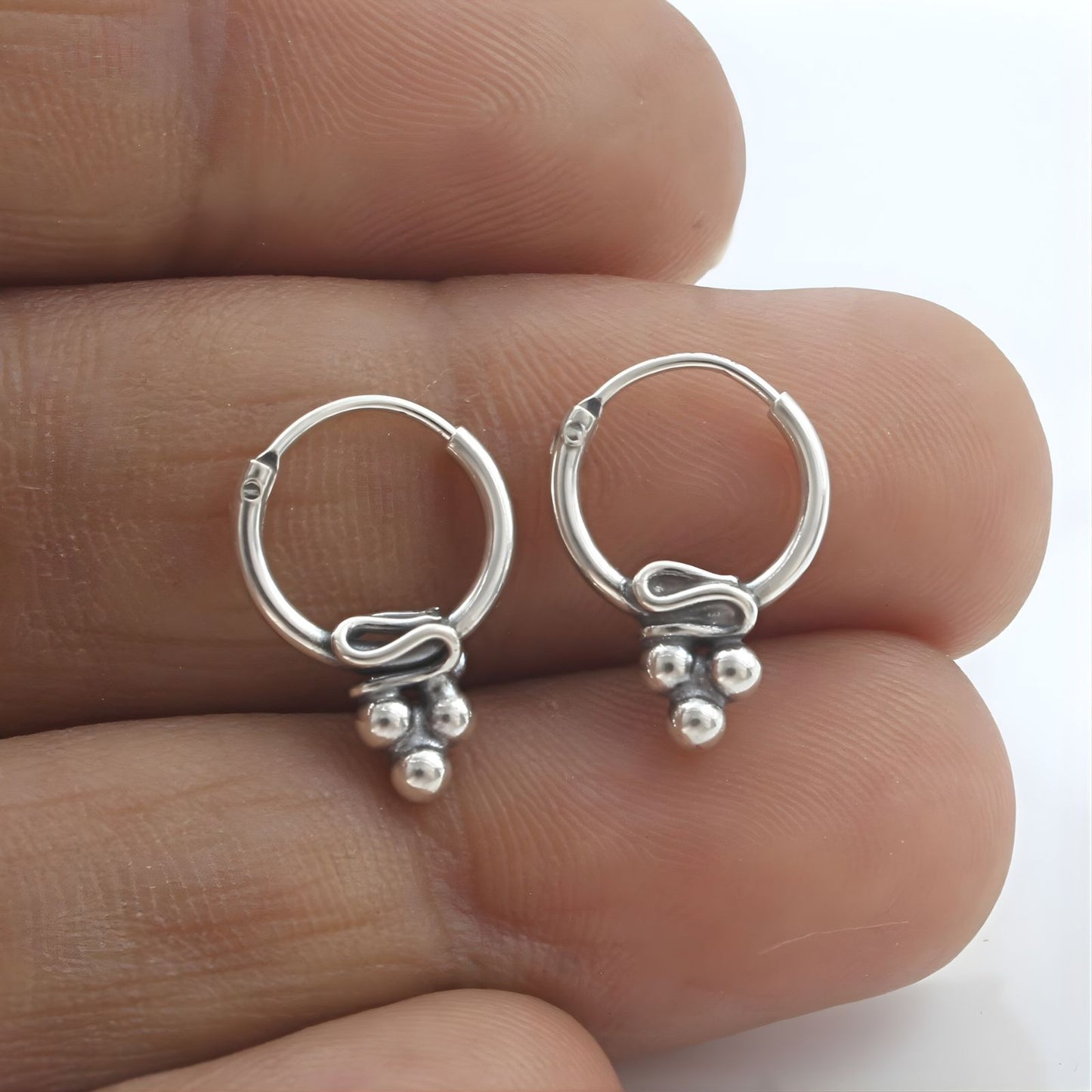 925 Real Sterling Silver Oxidized small hoop earrings for Girls - Pair