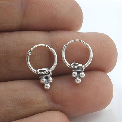 925 Real Sterling Silver Oxidized small hoop earrings for Girls - Pair