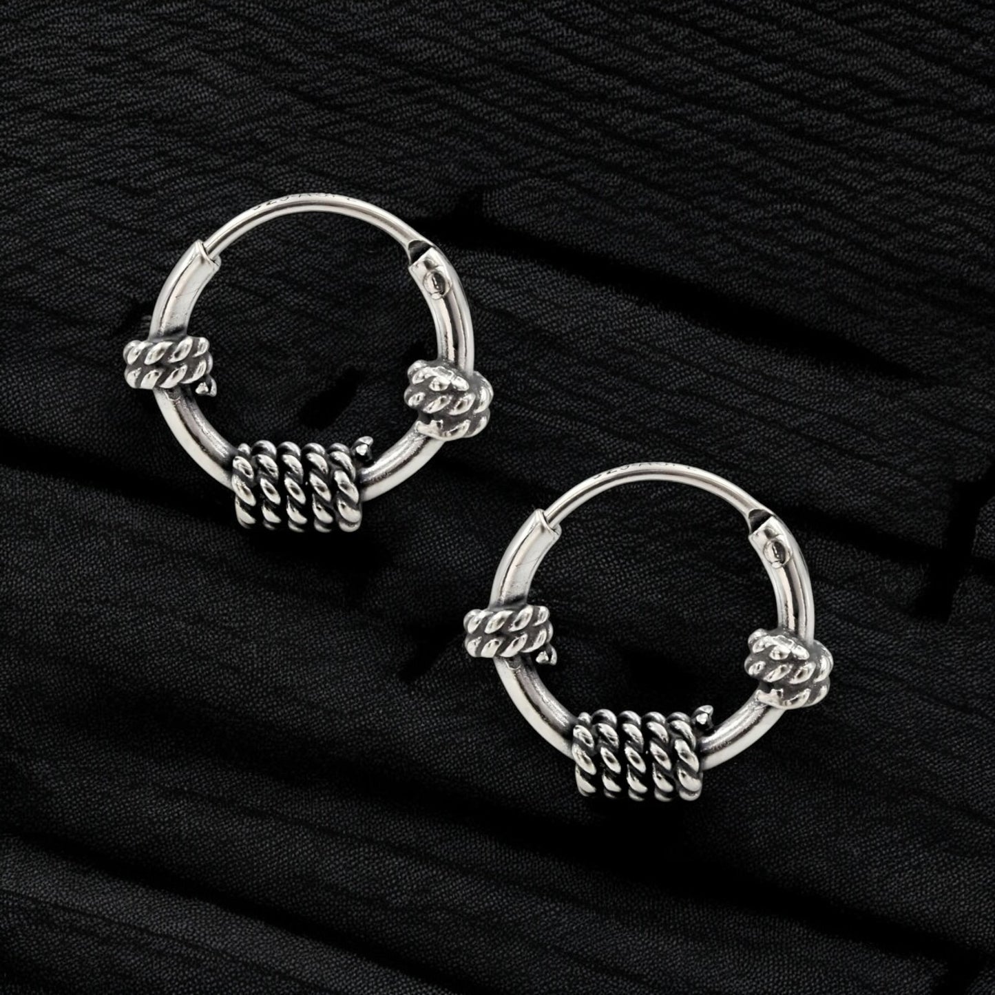 925 Real Sterling Silver Oxidized elegant rope Design small bali hoop earrings for Girls - Pair