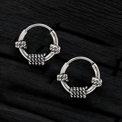 925 Real Sterling Silver Oxidized elegant rope Design small bali hoop earrings for Girls - Pair