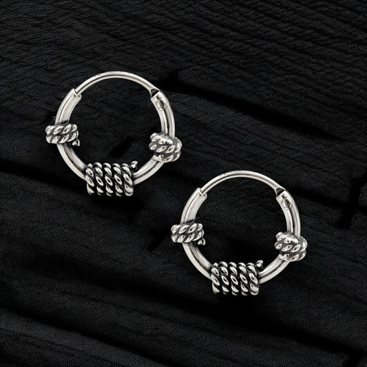 925 Real Sterling Silver Oxidized elegant rope Design small bali hoop earrings for Girls - Pair