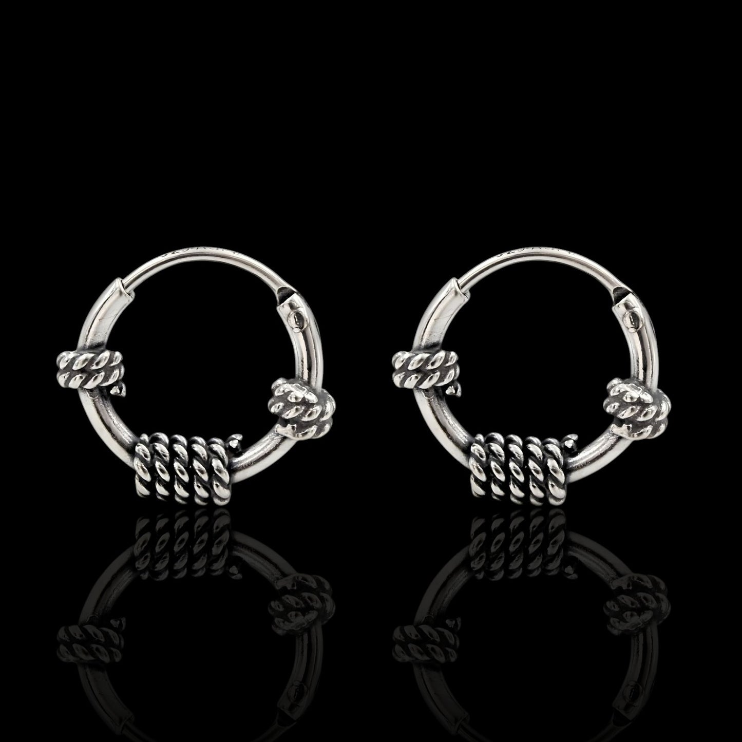 925 Real Sterling Silver Oxidized elegant rope Design small bali hoop earrings for Girls - Pair