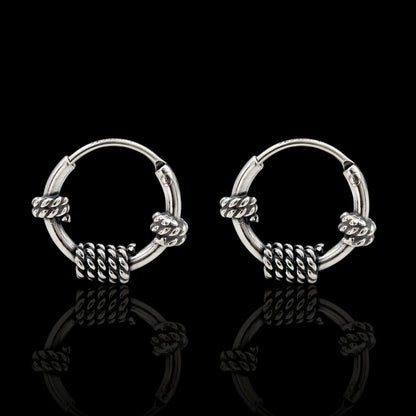 925 Real Sterling Silver Oxidized elegant rope Design small bali hoop earrings for Girls - Pair