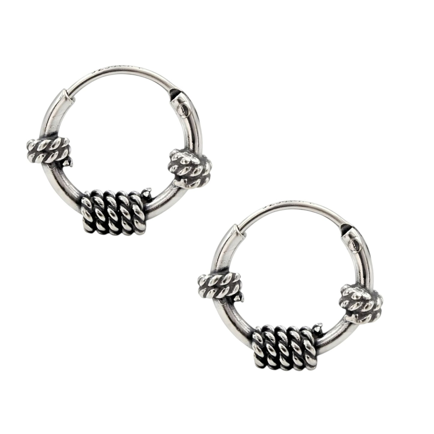 925 Real Sterling Silver Oxidized elegant rope Design small bali hoop earrings for Girls - Pair