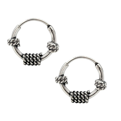 925 Real Sterling Silver Oxidized elegant rope Design small bali hoop earrings for Girls - Pair