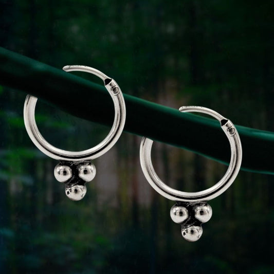 925 Real Sterling Silver Oxidized small bali hoop earrings for Girls - Pair