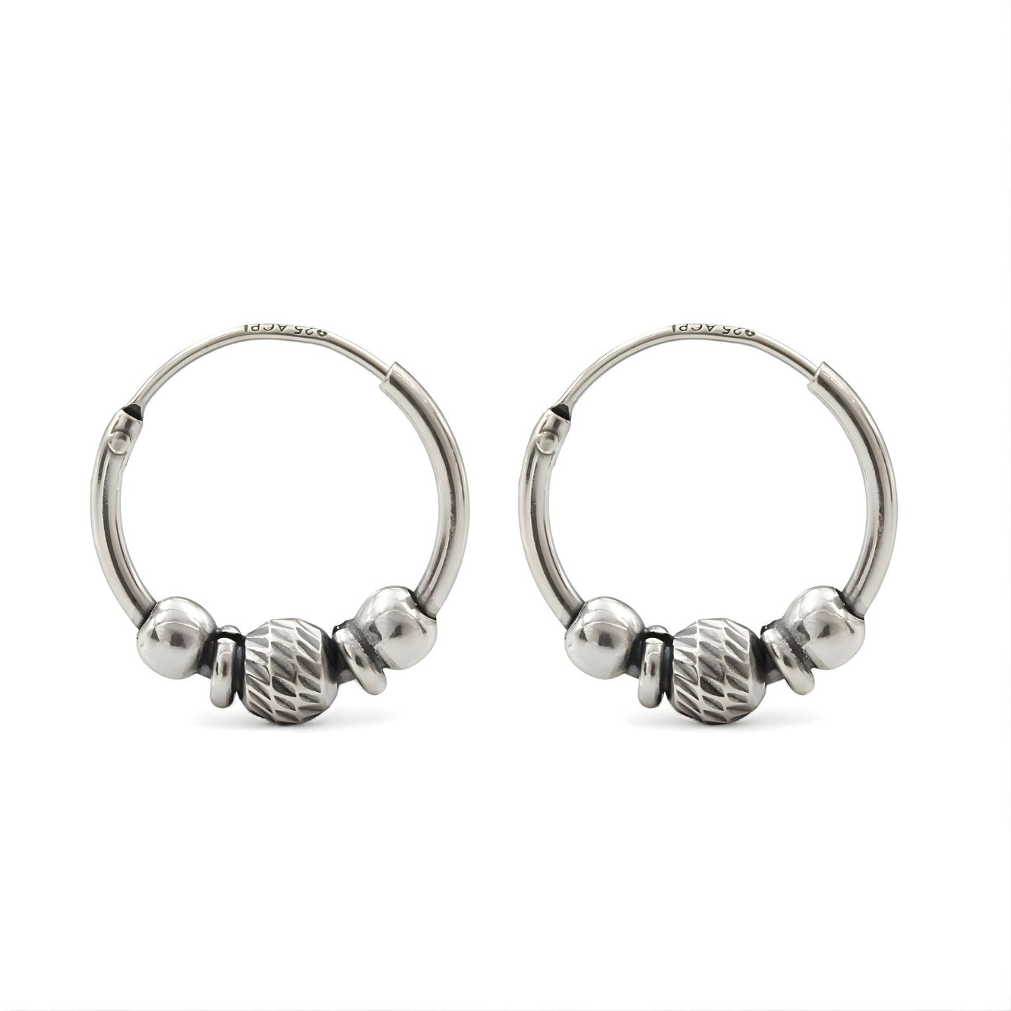 Ethnic 925 Real Sterling Silver Oxidized bali hoop earrings for women - Pair