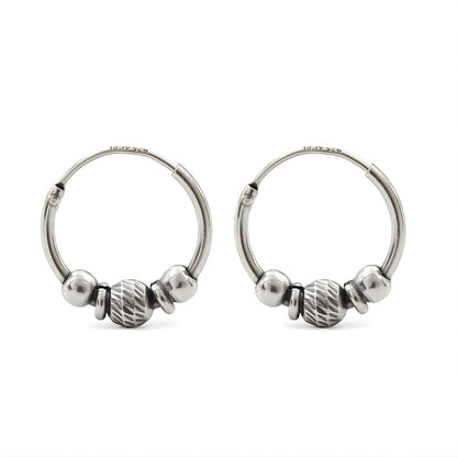 Ethnic 925 Real Sterling Silver Oxidized bali hoop earrings for women - Pair