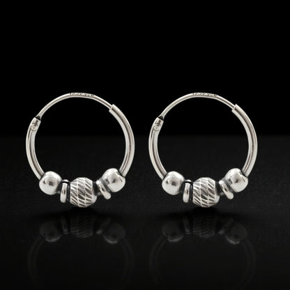 Ethnic 925 Real Sterling Silver Oxidized bali hoop earrings for women - Pair