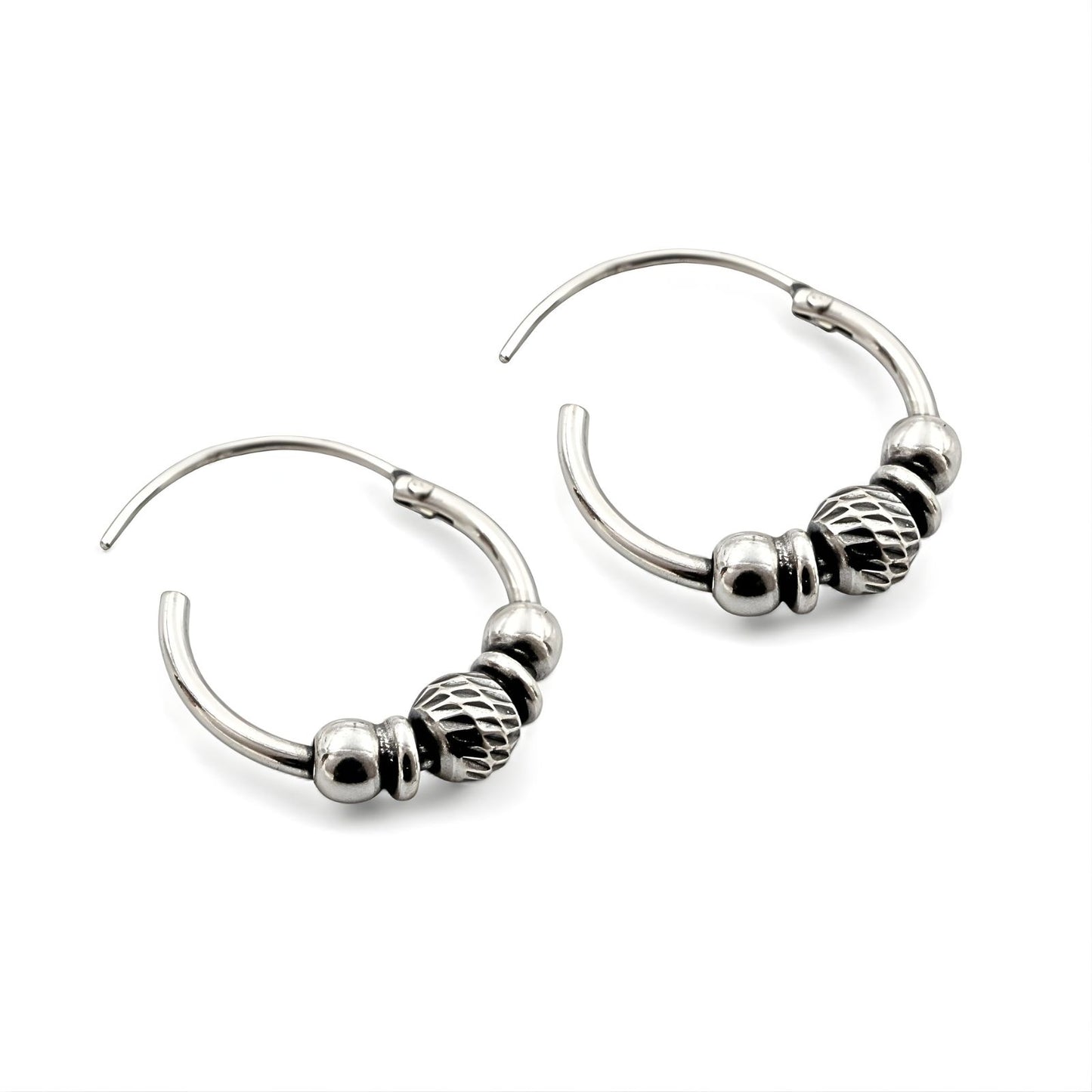 Ethnic 925 Real Sterling Silver Oxidized bali hoop earrings for women - Pair